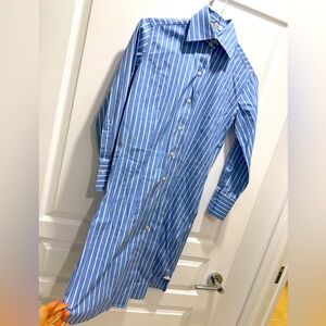 DOMENICO VACCA Blue White stripe cotton button down Shirtdress Sz 40